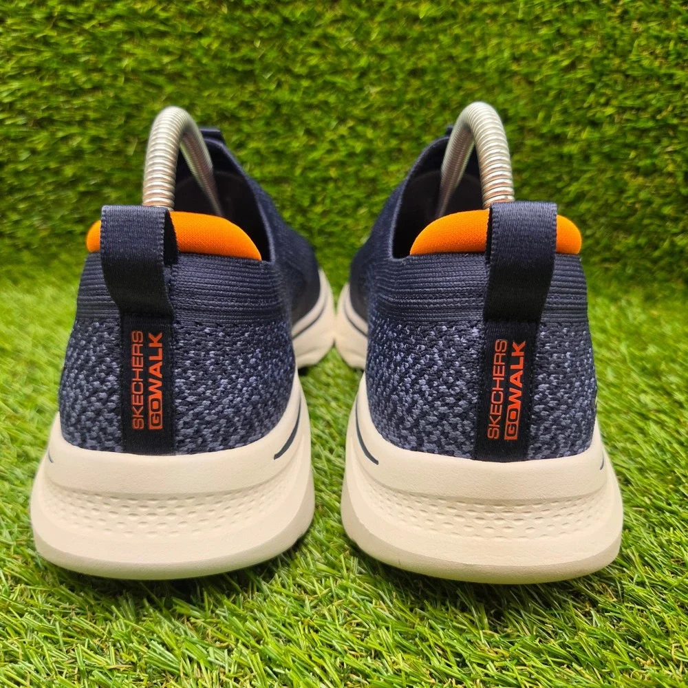 Skechers GO WALK 7 SIZE 8 EXTRA WIDE Men's Stretch Fit Slip On Shoes Navy Orange
